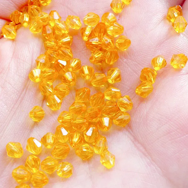 4mm Bicone Acrylic Beads | Mini Rhombus Beads | Faceted Spacer Beads | Plastic Beading Components | Jewellery Making Supplies (100pcs / Transparent Orange)