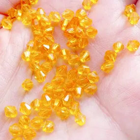 4mm Bicone Acrylic Beads | Mini Rhombus Beads | Faceted Spacer Beads | Plastic Beading Components | Jewellery Making Supplies (100pcs / Transparent Orange)