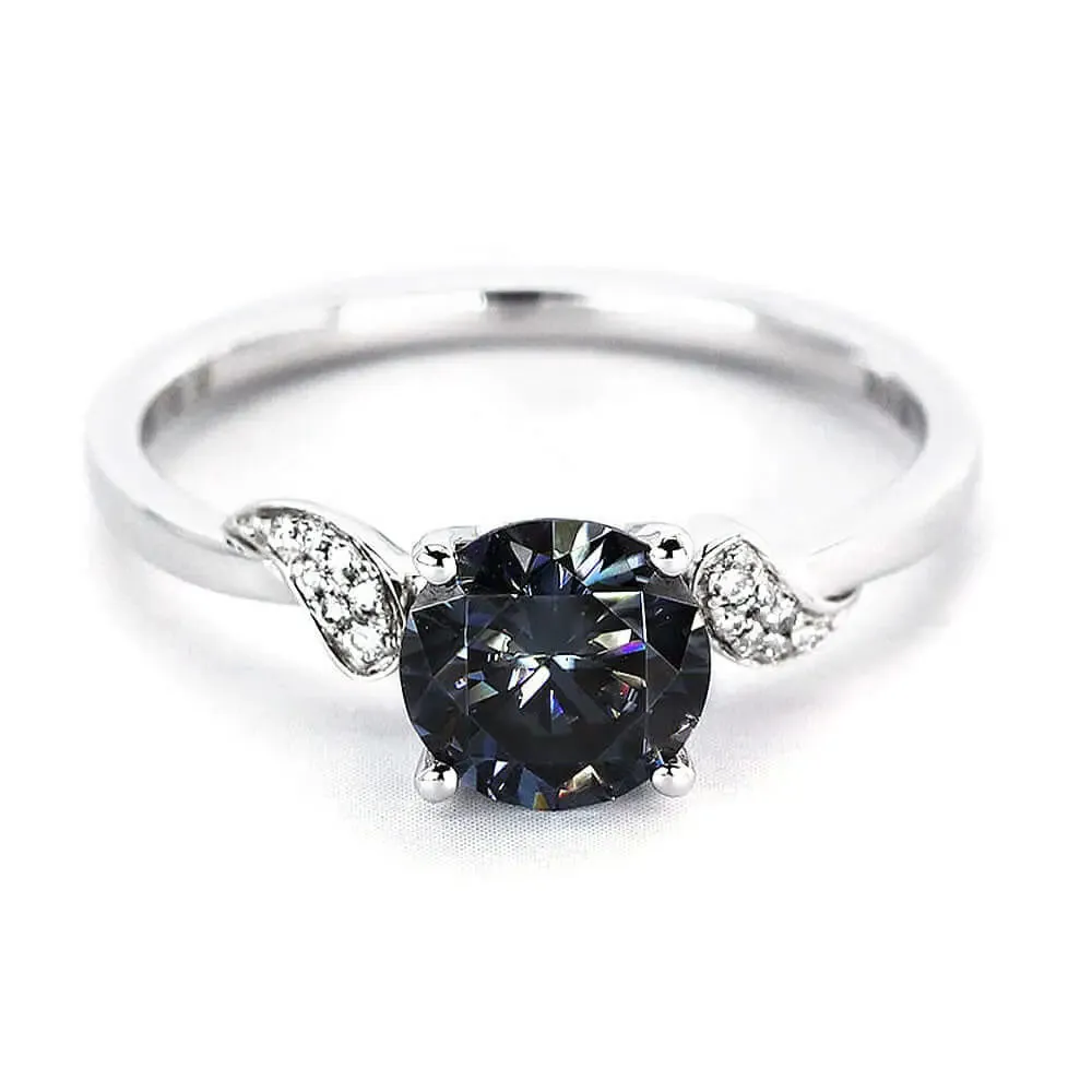 Ava Round Grey Blue Moissanite Solitaire Ring in 18K Gold