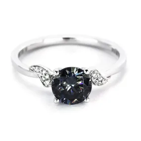 Ava Round Grey Blue Moissanite Solitaire Ring in 18K Gold