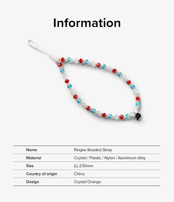 Beaded Strap  for Cell Phone Case, Cute Aesthetic Sparkle Beads Charm Keychain | Wrist Hand Bracelet Strap - Crystal Orange