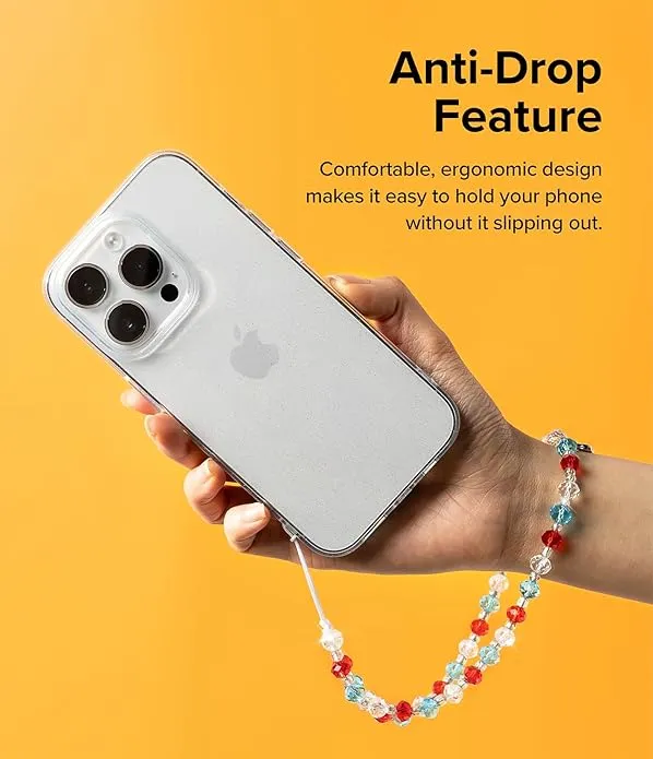 Beaded Strap  for Cell Phone Case, Cute Aesthetic Sparkle Beads Charm Keychain | Wrist Hand Bracelet Strap - Crystal Orange
