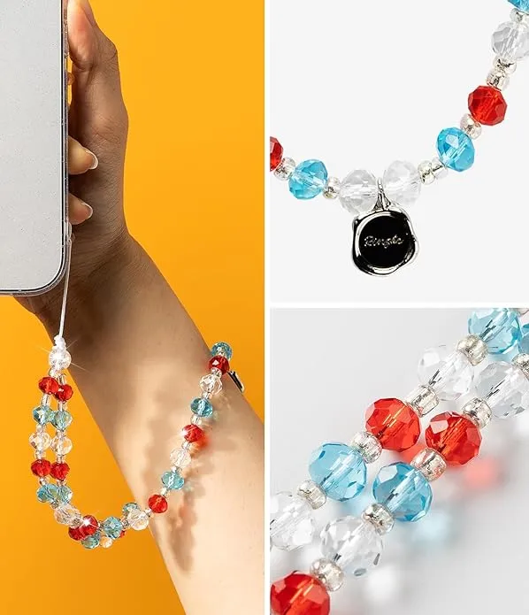 Beaded Strap  for Cell Phone Case, Cute Aesthetic Sparkle Beads Charm Keychain | Wrist Hand Bracelet Strap - Crystal Orange