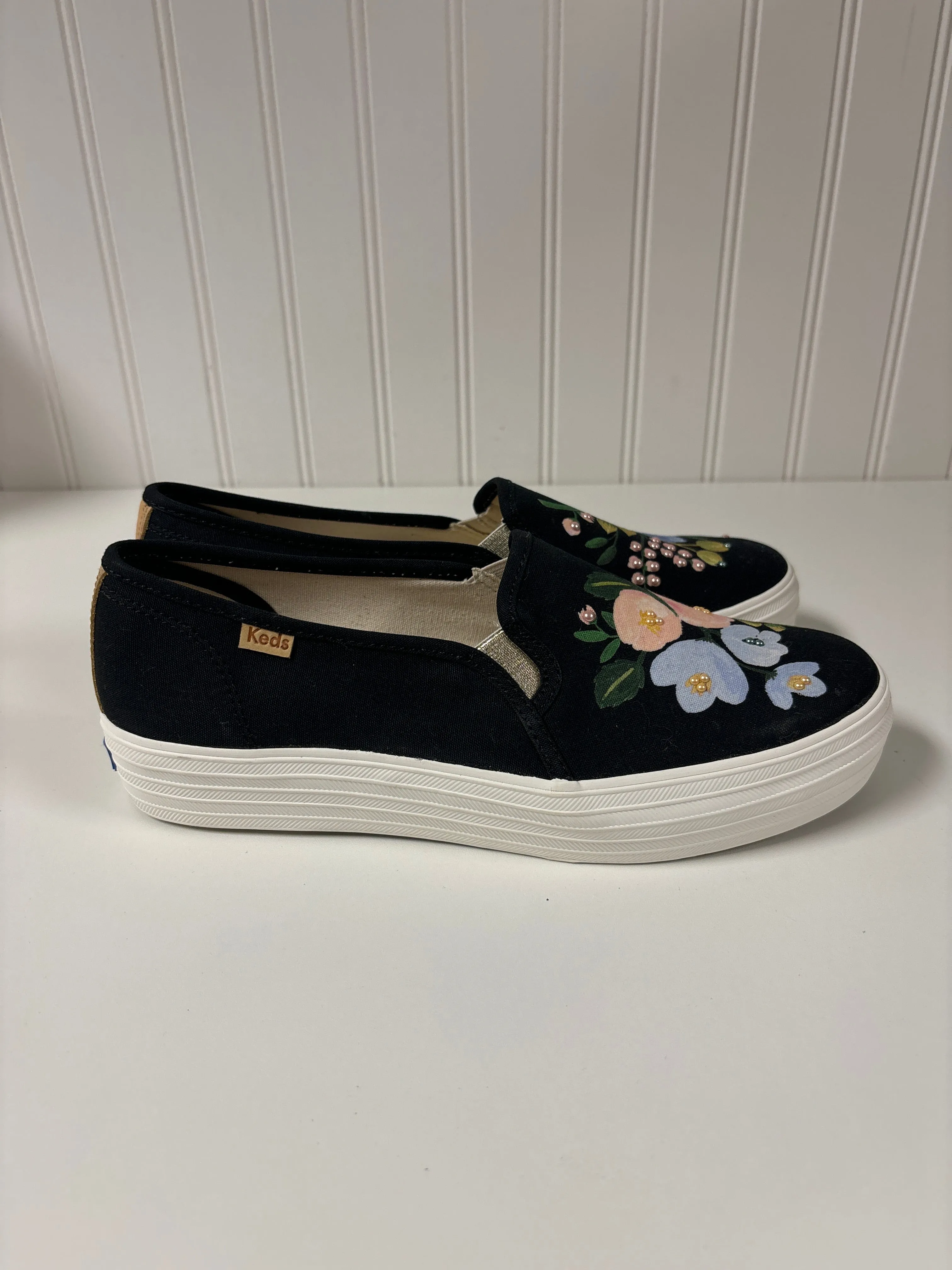 Black Shoes Flats Keds, Size 7.5