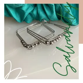 Fashion Earrings - Triple Sec (Square Hoops) Silver - Salvanity K-POP