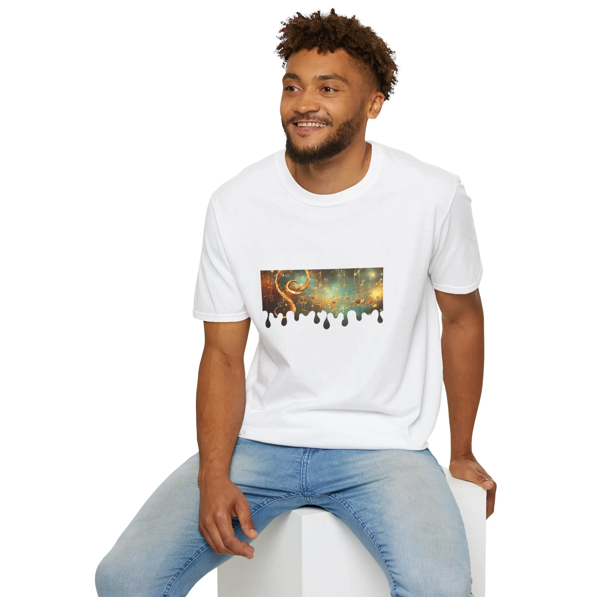 Golden Musical Notes Unisex Softstyle T-Shirt
