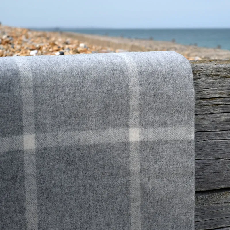 Merino Wool Windowpane Blanket in Grey