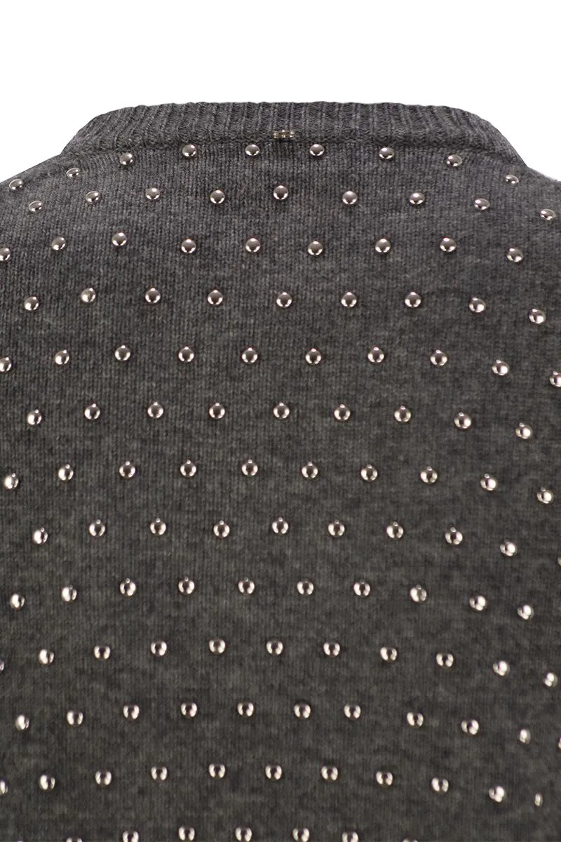 SIERRA - STUDDED CASHMERE BLEND CREW-NECK SWEATER