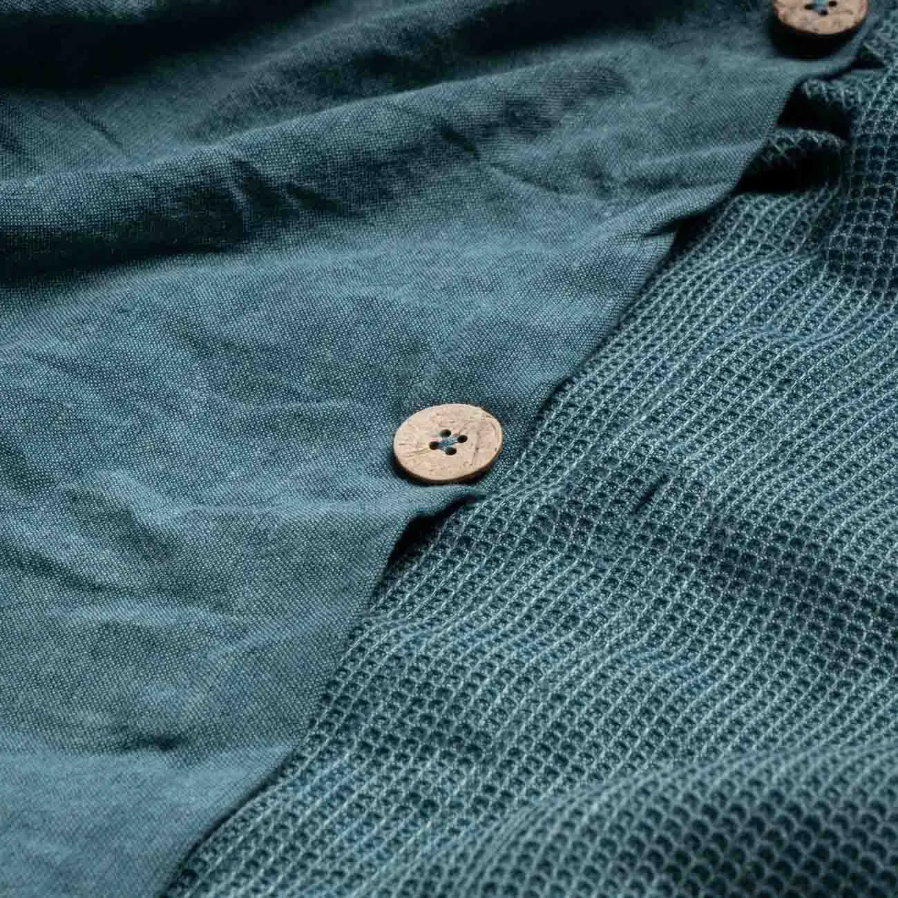 Teal Waffle Chambray Linen Blend Duvet Cover
